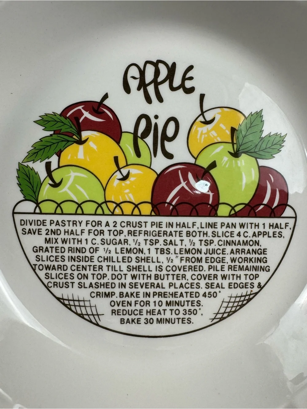 Vintage Apple Pie Ceramic Baking Dish in White with Red Trim